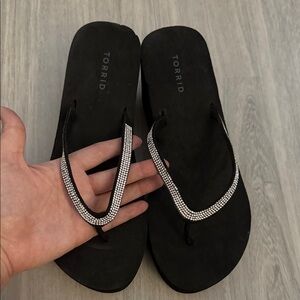 Torrid Black Sandals with Sparkling Silver Straps